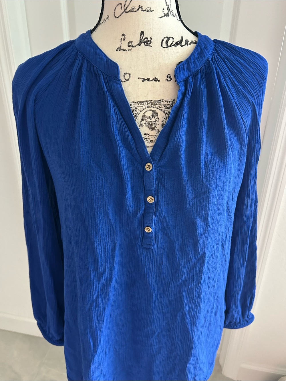 Lilly Pulitzer Women’s Royal Blue Button Henley Blouse - Picture 2 of 6